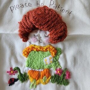 Creative Circle Patience Girl Embroidery Art Piece Vintage 1981 Wall Art Canvas